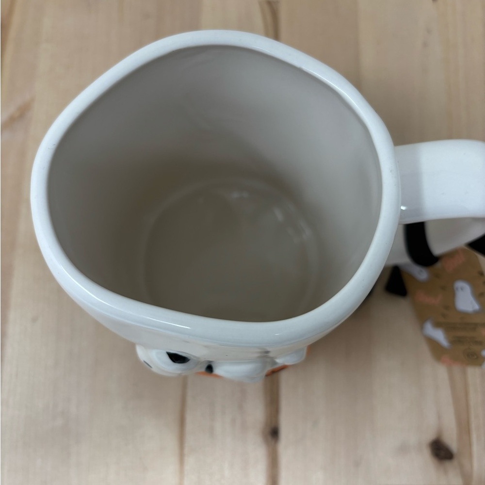 Rae Dunn Snoopy CAUGHT IN YOUR WEB Mug White Double Sided Halloween Peanuts New - Picture 3 of 4
